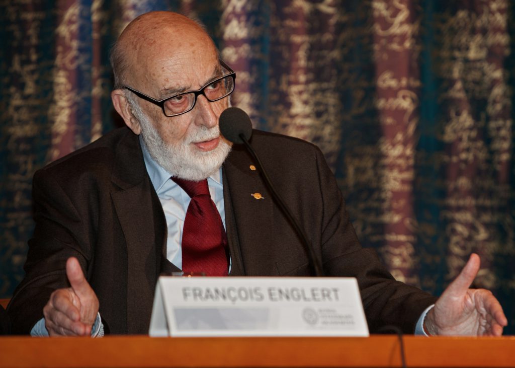 François Englert at the Nobel Laureates 2013 press conference at the Royal Swedish Academy of Sciences in December 2013. Photo: Bengt Nyman (CC BY 2.0).